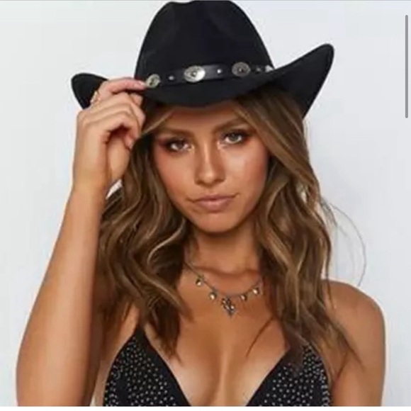 NEW Black Silver Concho Leather Band Embellished Felt Cowboy Cowgirl country 🤠